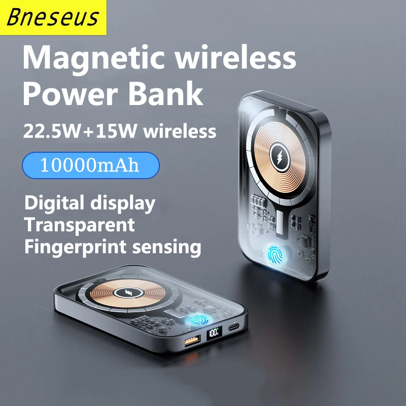 Transparent Magnetic Power Bank 10000mAh External Auxiliary Battery Pack Macsafe Wireless Charger For iPhone 12 13 14 Powerbank