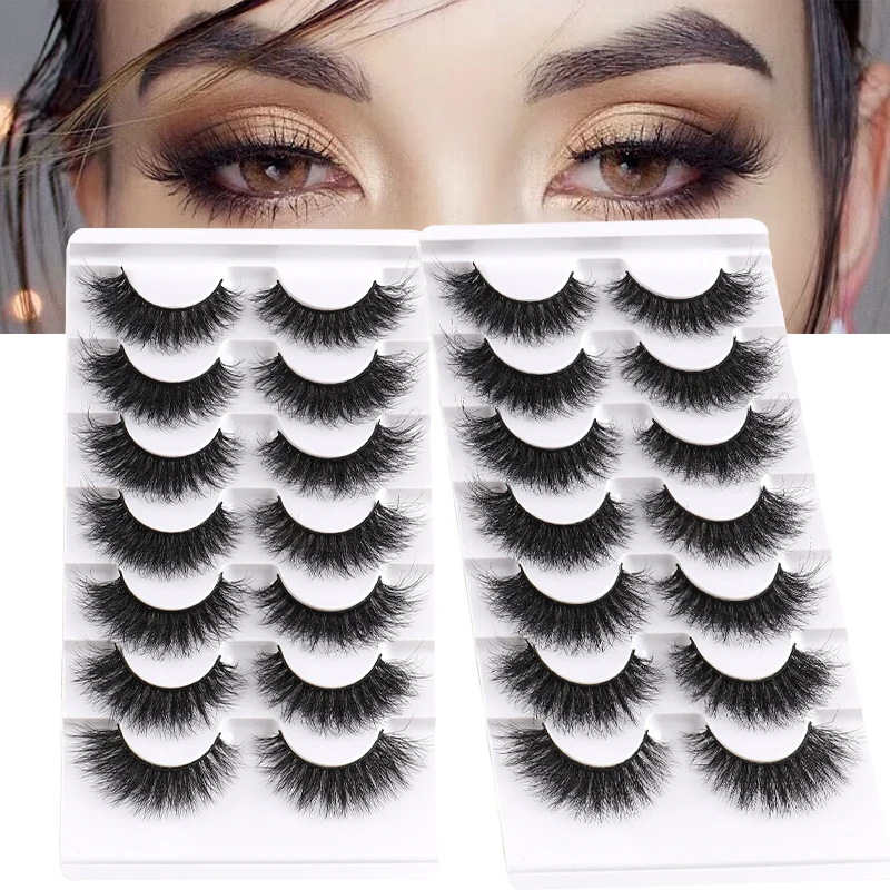 

7 Pairs Fluffy Mink Lashes Handmade False Eyelashes Wispy Long Thick Faux Mink Natural Look Reusable Lashes Make up maquiagem