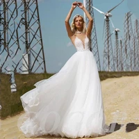 gogob sexy v neck wedding dresses r026 for bride backless beach a line bridal gown lace appliques floor length illusion