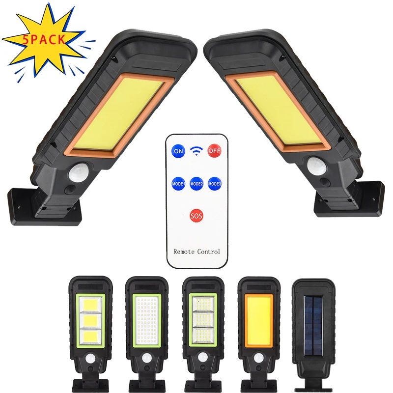 

Outdoor Solar Street Lights 128COB Motion Sensor Wall Lamp 2000lm with 3 Modes for Garden Street Deck Fence Patio Path Driveway