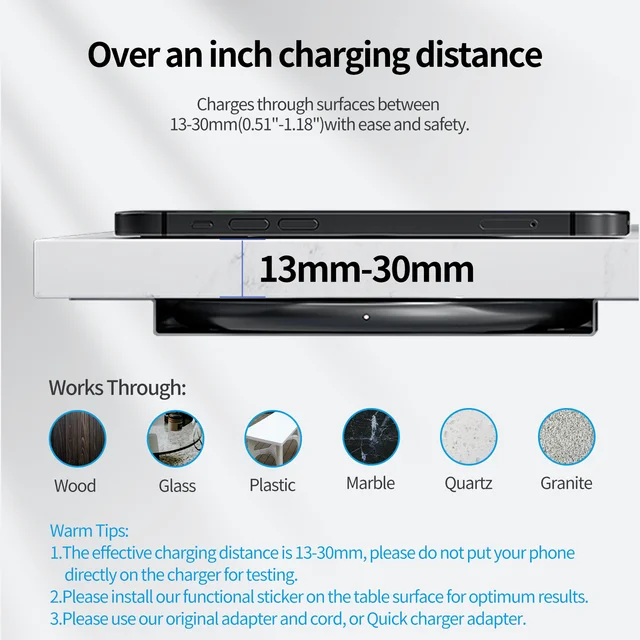 KPON Invisible Wireless Charger Hidden Long Distance Wireless Phone Charger Under Desk QI 10W Furniture Wireless Charging Pad 4