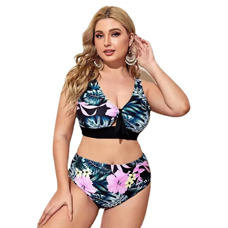 

2022 New Plus Size Printed Floral Swimwear Two-Piece Women's Swimsuit Large Size Bikini Swimming Wear For Women Swimsuit Ladies