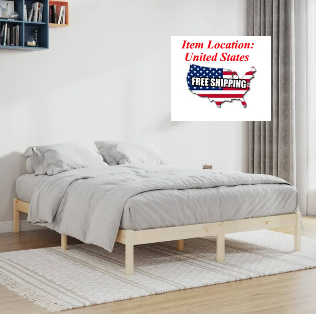 

Рама для кровати 76x79,9 дюйма, из массива дерева, Сосновая двуспальная кровать, Дешевая современная мебель для спальни