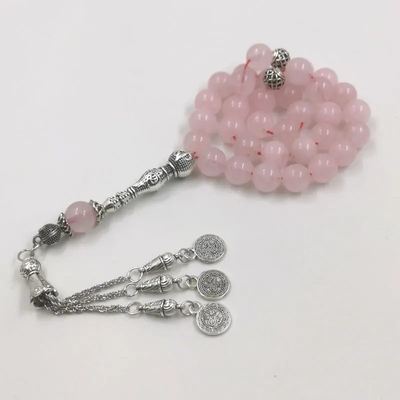 Фото Натуральный розовый кварц Tasbih, 33, 45, 66, 99, 100 бусин, мусульманские женские четки, браслет из драгоценных камней misbaha №5