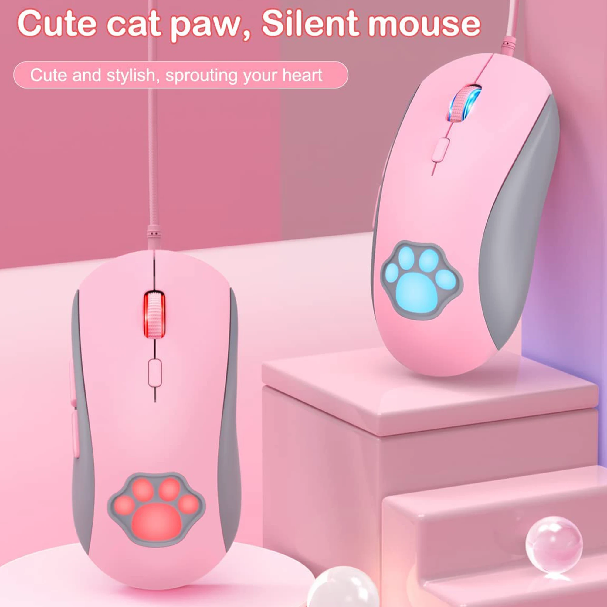 Cat Paw RGB Gaming Mouse Silent Optical Computer Mice USB Wired DPI 7200 6 Programmable Buttons for Windows/Vista/Linux |