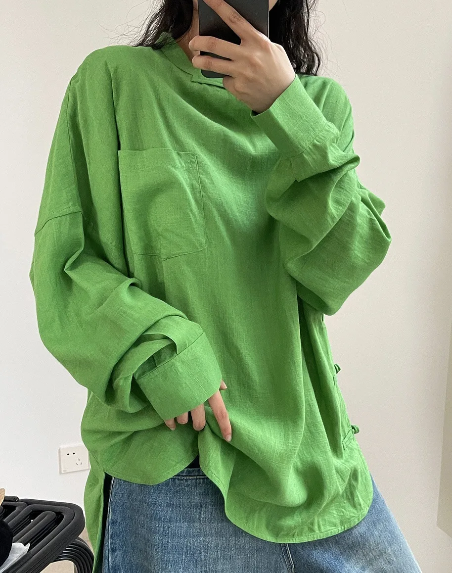 spring woman cozy long sleeves shirt asian style