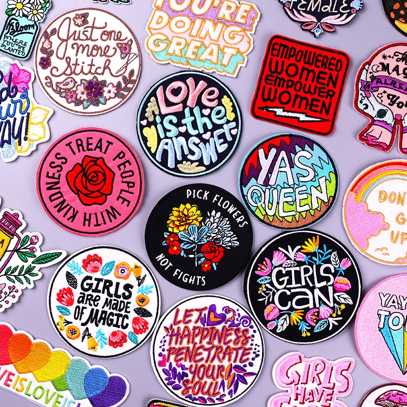 

Feminism Patch Cartoon Letter Embroidered Patches On Clothes Iron On Patches For Clothing DIY Flower Fusible Patches Badge Decor