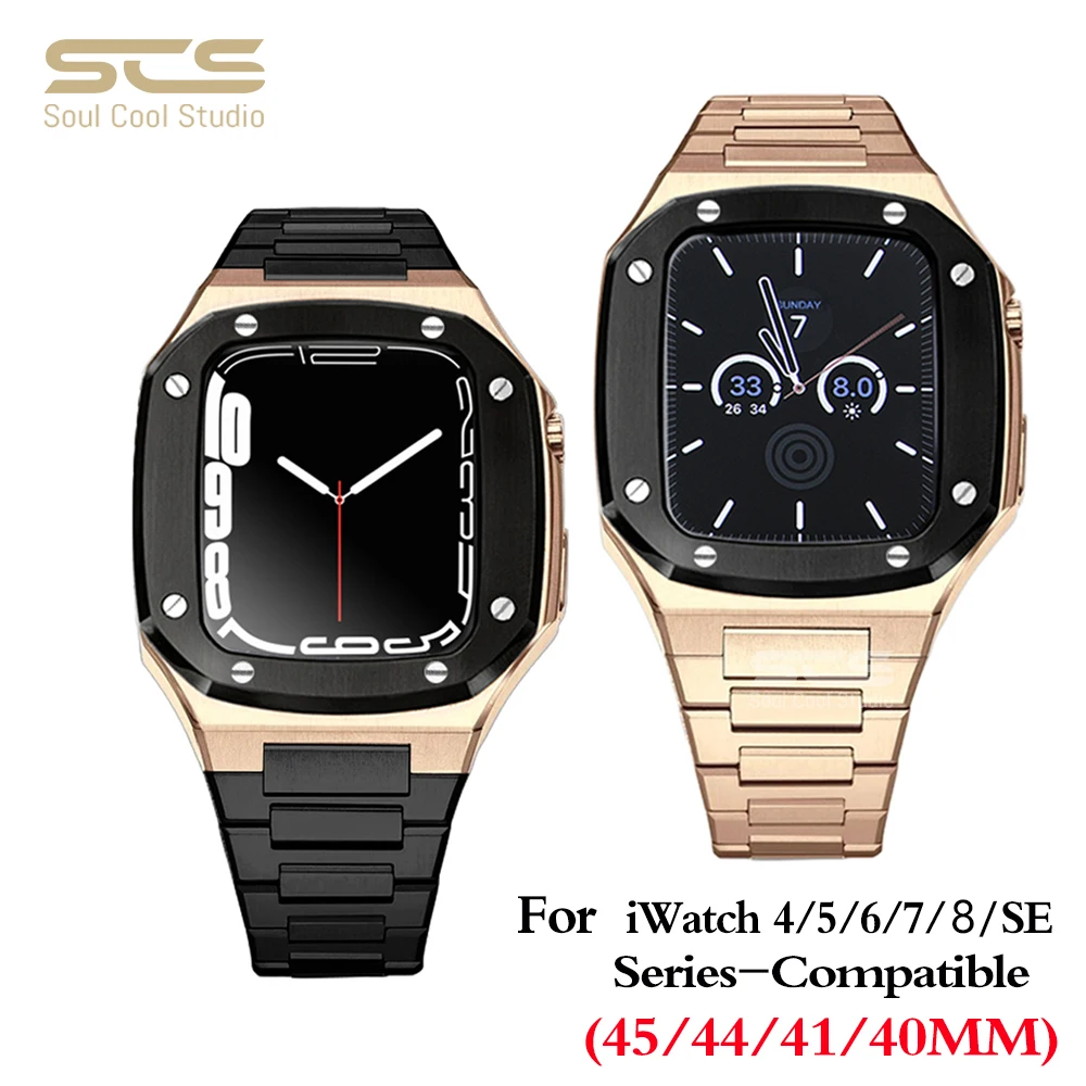 Stainless Steel Retrofit Kit Newest For Apple Watch Case Metal Protector 8 Series 45mm 41mm Band For 44mm 40mm IWatch 7 6 5 4 SE