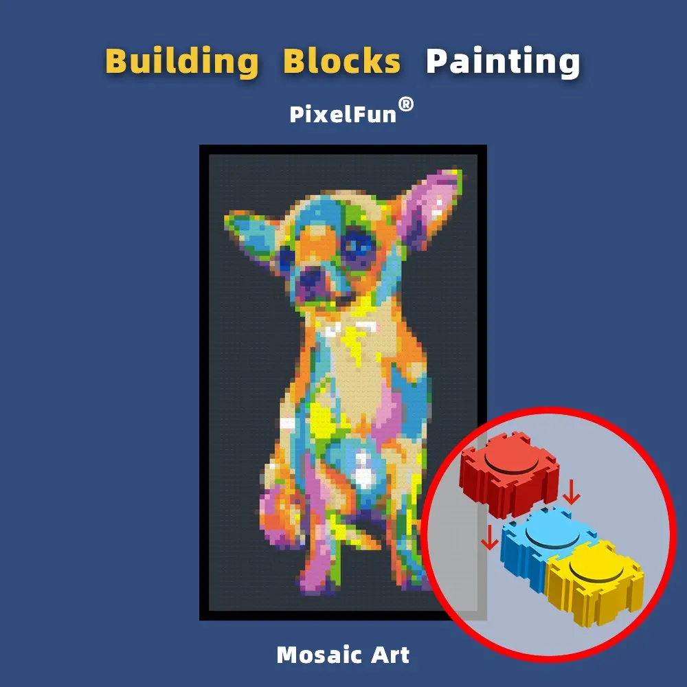 

PixelFun P10030 4800 pcs 37x62cm 14x24 inch Building Blocks Dog Pixel Mosaic Bricks Photo Custom Painting Art Diy Toys PixelArt