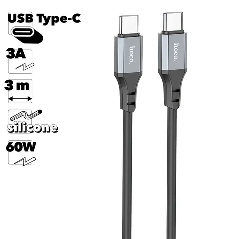 USB-C кабель HOCO X92 Honest Type-C, 3А, 60W, 3м, силикон (черный)