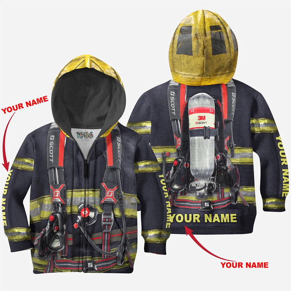 FireFighter Firemen Custom name Cool 3D print High Quality boys/girls Children hoodies/zipper coat design Fall Long Sleeve