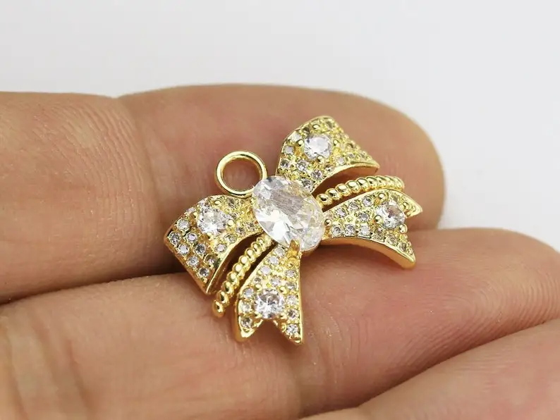 

6pcs Detachable Earring Charms For Hoops, Dainty Gold Bowknot Charms, Interchangeable, Real Gold plated, Jewery Making - G1027