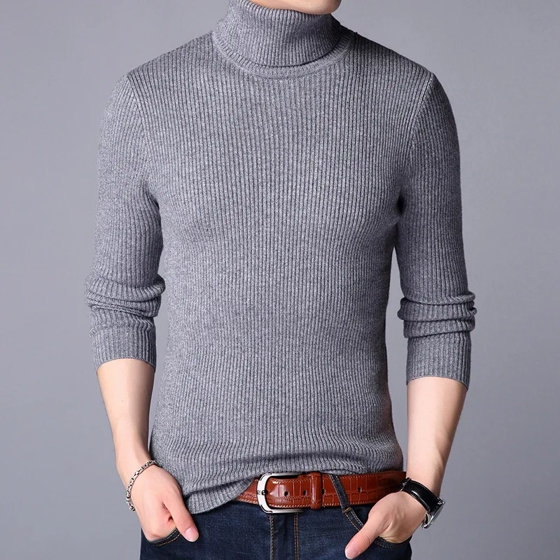 2022 New Winter Turtleneck Thick Mens Sweaters Casual Turtle Neck Solid Color Quality Warm Slim Turtleneck Sweaters Pullover Men