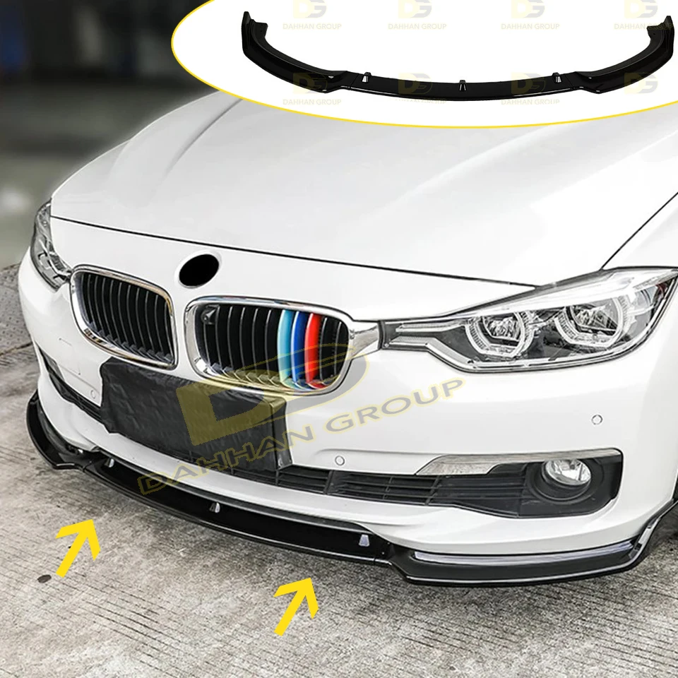 B.MW 3 Series F30 2012 - 2018 Standard Bumper Front Splitter 3 Pieces Piano Gloss Black Surface Plastic F30 M3 M Sport Kit