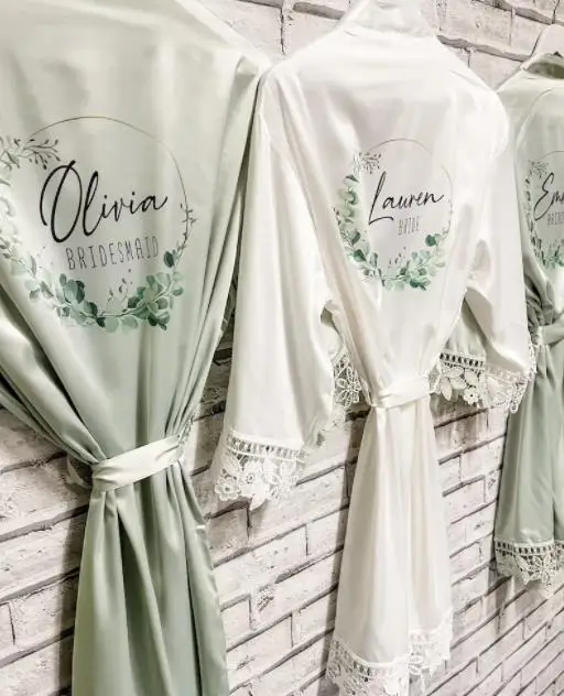 

Mariage Silk Robe Bridesmaid Gift Personalised Wedding Dress New Bridal Party Dresses Bride to be Robes Floral Satin Kimono Gown