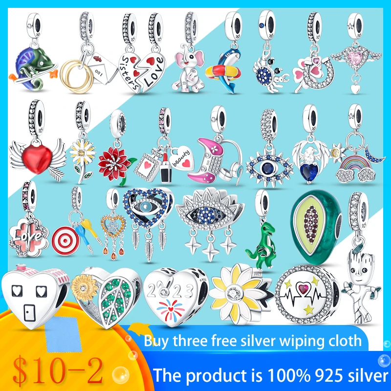 

2023 New 925 Sterling Silver Travel Bag Airplane Chameleon Pet Charm Suitable for Original DIY Charm Bracelet Jewelry Hot Sale