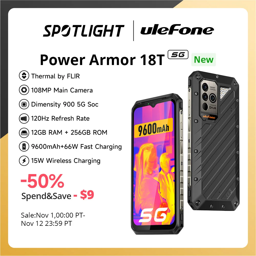 Cena Ulefone Moc Pancerz 18T Wytrzymały Telefon Kamera Termowizyjna FLIR®Smartfon 12GB + 256GB 9600mAh 66W Telefon Komórkowy Wersja Globalna
