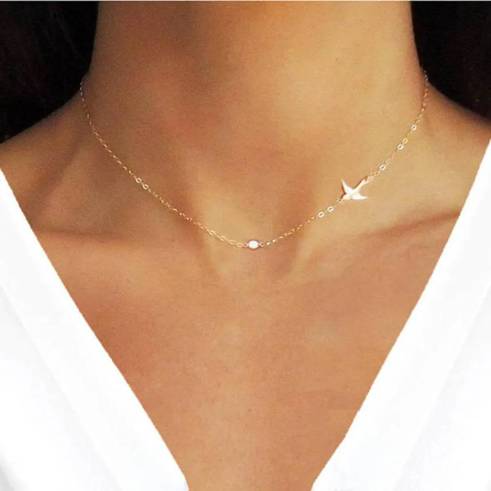 

New Fashion Simple Personality Metal Peace DoveJewelry Cute Animal Little Swallow Clavicle Chain Women's Necklace Gift