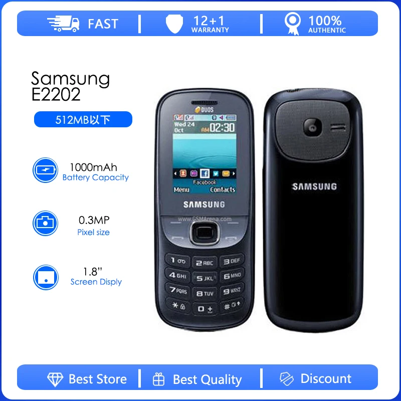 

Восстановленный Оригинальный разблокированный сотовый телефон Samsung E2202, Samsung Metro E2200 GSM, Диагональ экрана 1,8 дюйма, камера 0,3 МП, бесплатная доставка
