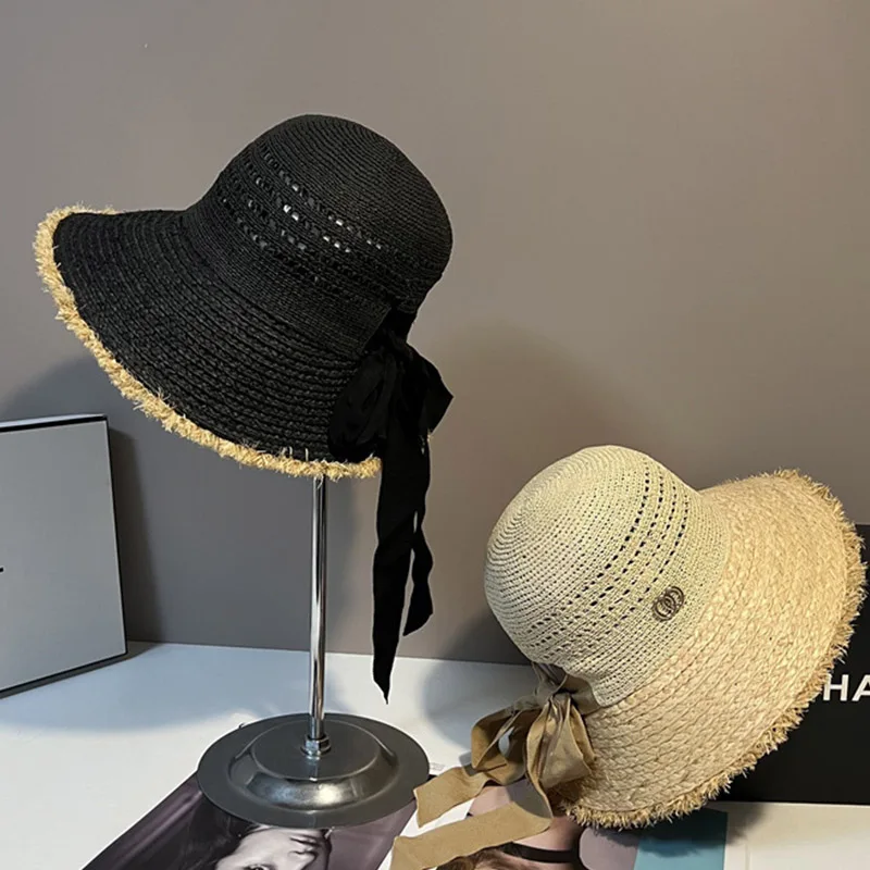 

Fringed Wide Brim Sun Hats for Women UPF 50+ Women's Bowknot Summer Hat Lightweight Foldable Packable Derby Beach Sun Hat