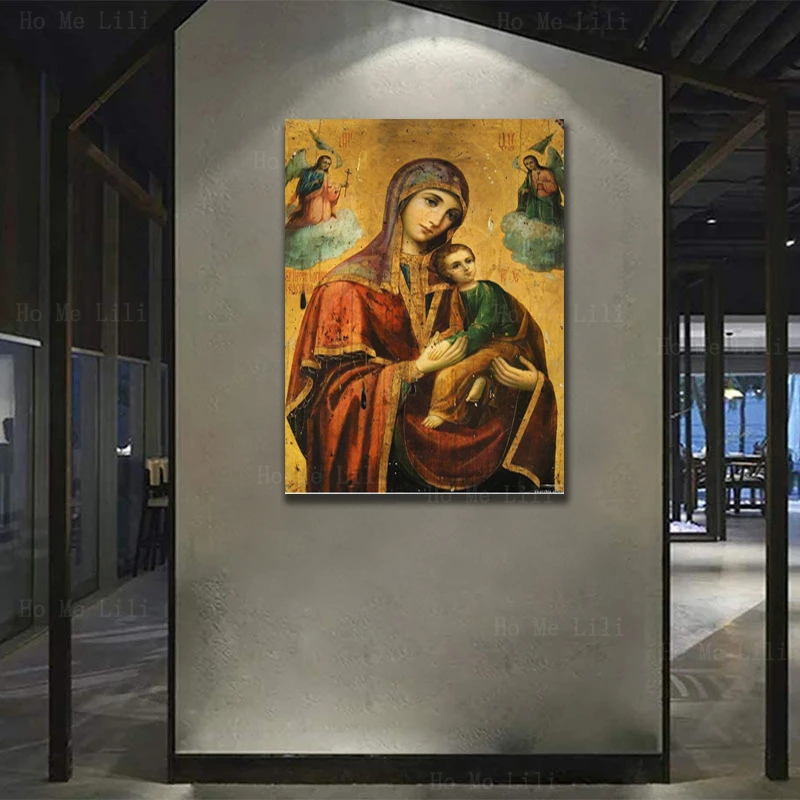 Летающее в Египет витражное стекло страстная икона Божьей Матери настенное