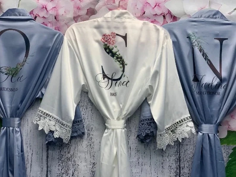 

Пыльные синие Румяна халаты индивидуальные подсолнухи для подружки невесты индивидуальный комплект кимоно для невесты подарки подружки н...