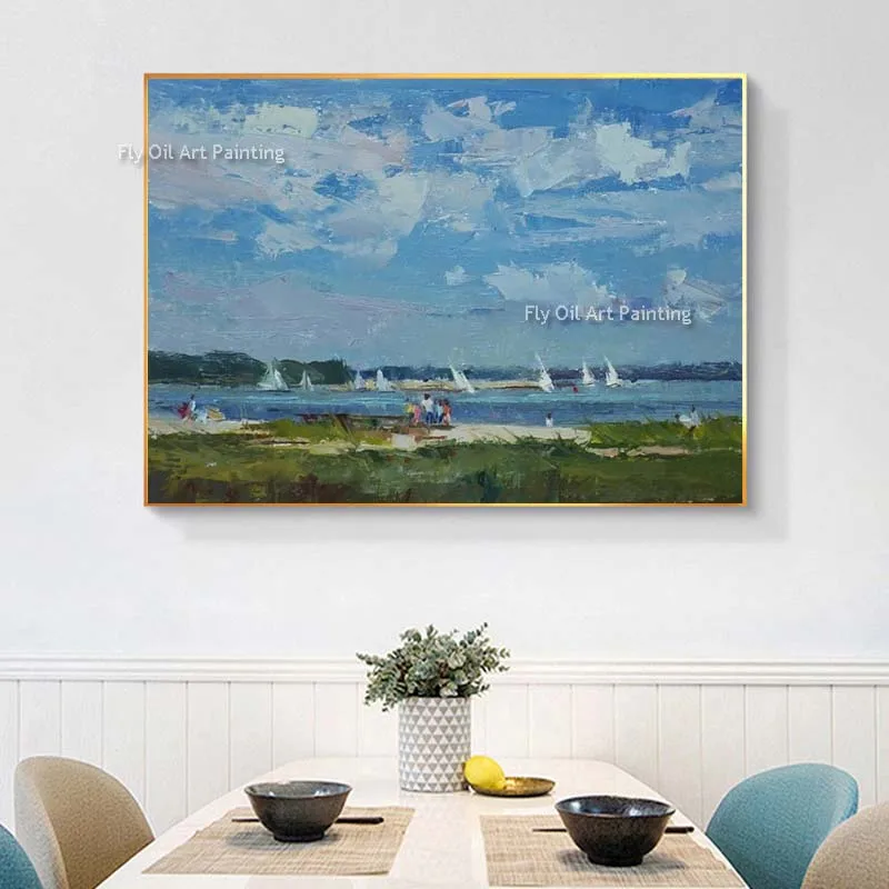 Импрессионистская картина маслом с изображением летнего пейзажа морского неба