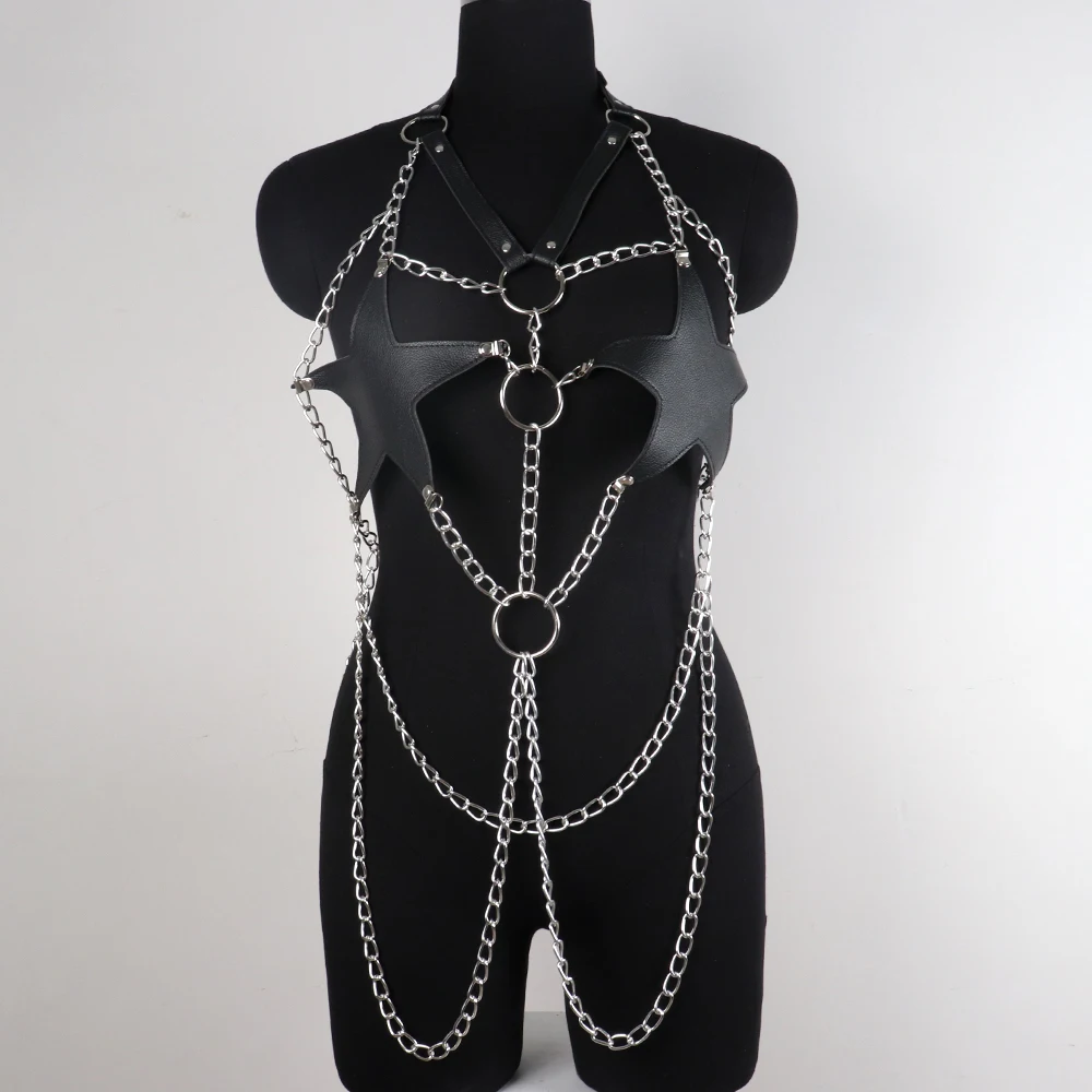 Sexy Women Leather Chest Harness Chain Belts Body Bondage Bra Cage Harajuku Suspenders Fetish Female Harness Suspenders Lingerie