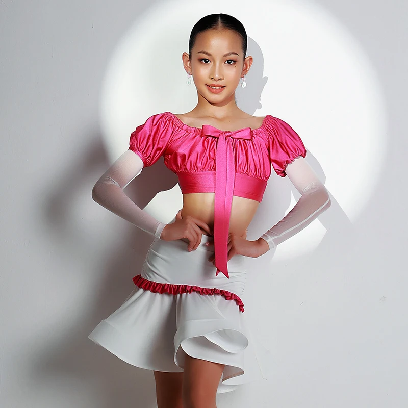 

Latin Dance Clothes Girl Rumba Practice Clothing Puff Sleeve Suit Ballroom Dance Competition Dress Salsa Dancing Costume DWY8115