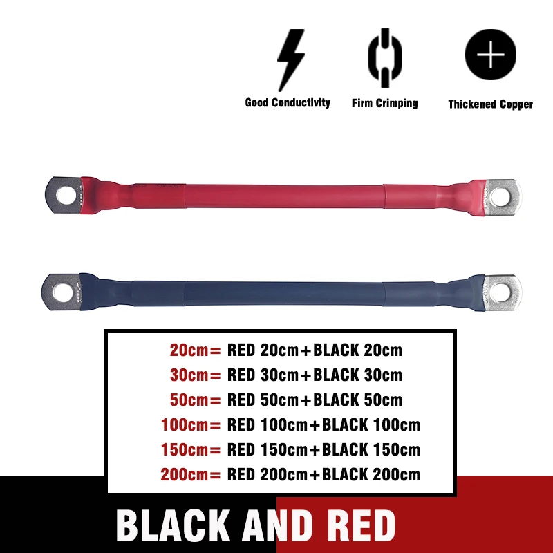 

Мягкая силиконовая электрическая проводка 4AWG 25 мм2 для автомобильного аккумулятора — клеммы M6/M8/M10, черный и красный, супергибкая и долговечная