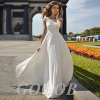 gogob sexy a line o neck wedding dress r040 elegant short sleeve lace appliques bridal gown backless lace up chiffon train