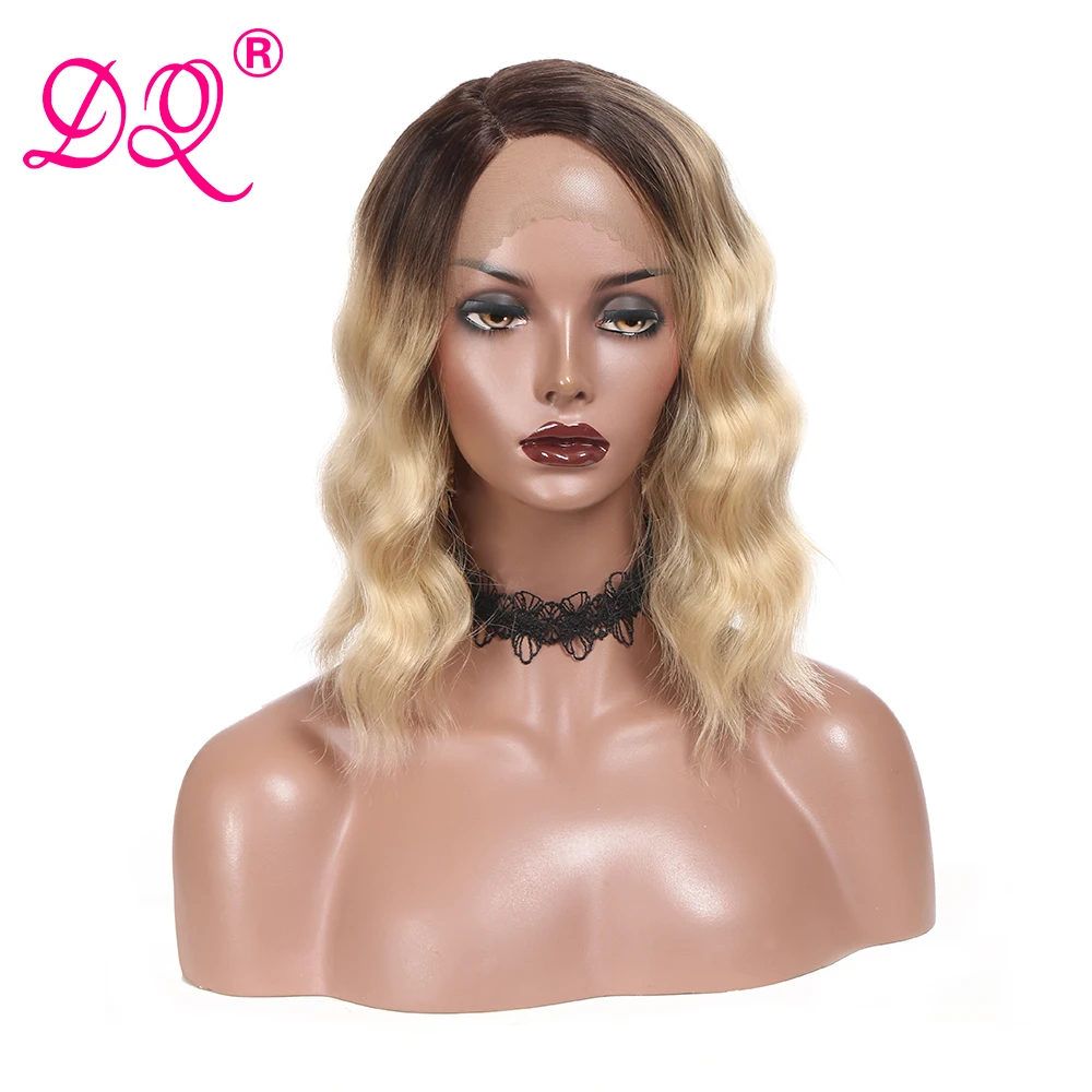 DQ Hair Synthetic Wig Natural Wavy Lace frontal wigs for Women Body Wave Short Cut Bob Wig Ombre Blonde Black Coloed Cosplay Wig