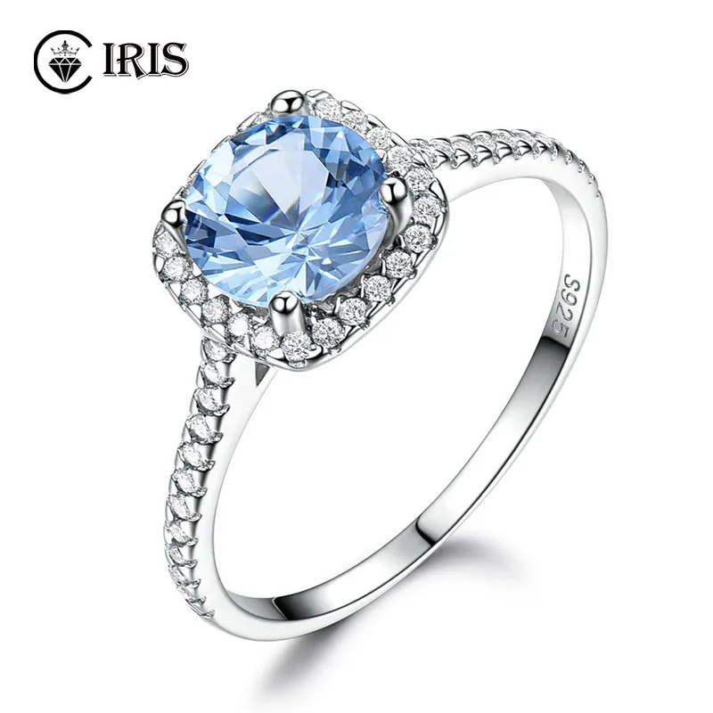 

925 Sterling Silver European and American Fashion Sky Blue Topaz Gemstone Ring