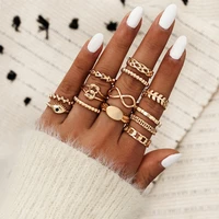 13 pcs european and american geometric leaf ring personality trend simple wave twist open pearl joint ring
