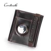 contacts genuine leather men wallet slim minimalist rfid airtag wallet card holder trifold purse anti lost airtag protect case