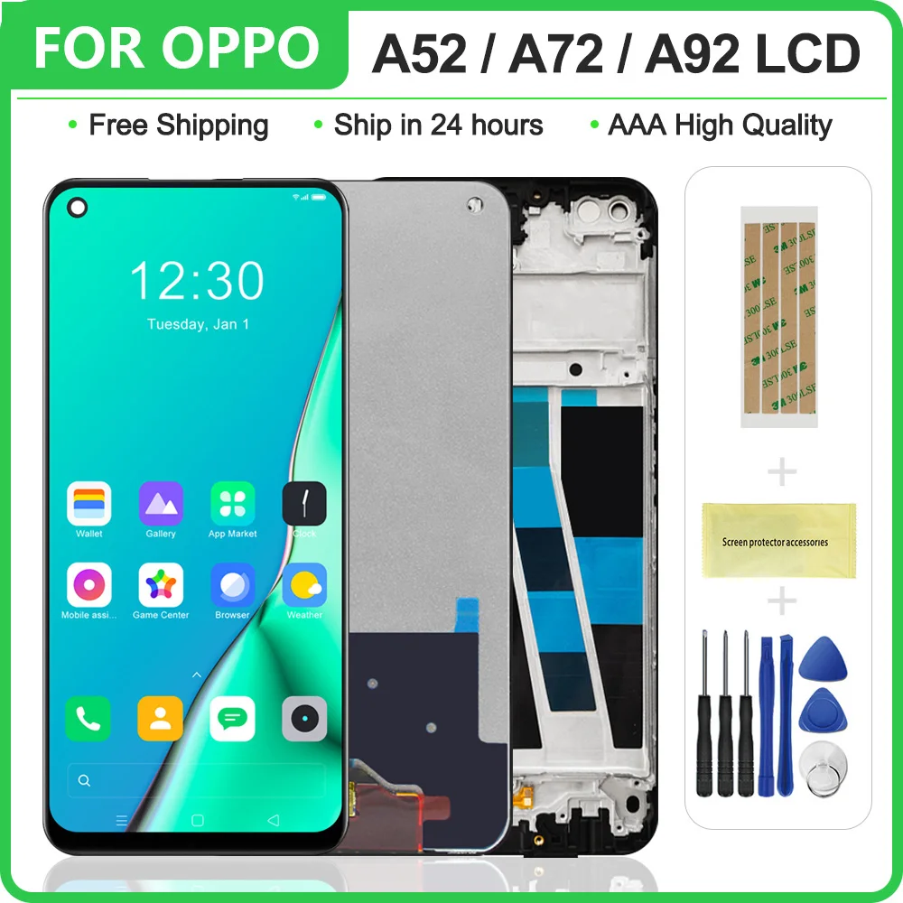 Оригинальный дисплей 6,5 'для Oppo A92 A72 A52, ЖК-дисплей с сенсорным дигитайзером и рамкой в сборе CPH2059 CPH2061 CPH2069 CPH2067