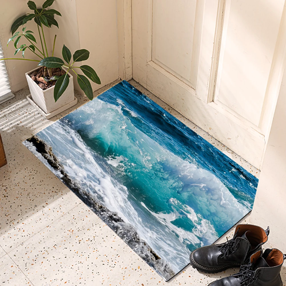 

Summer Sea Wave Bathtub Floor Rug Shower Room Doormat Indoor Kitchen Hallway Pad Badroom Carpets