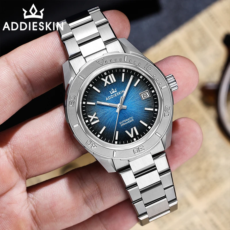 Фото ADDIESKIN K002 BGW9 Автоматические механические часы с сапфировым стеклом, светящиеся в темноте, мужские, из нержавеющей стали, городские, геометрические, деловые наручные часы №3