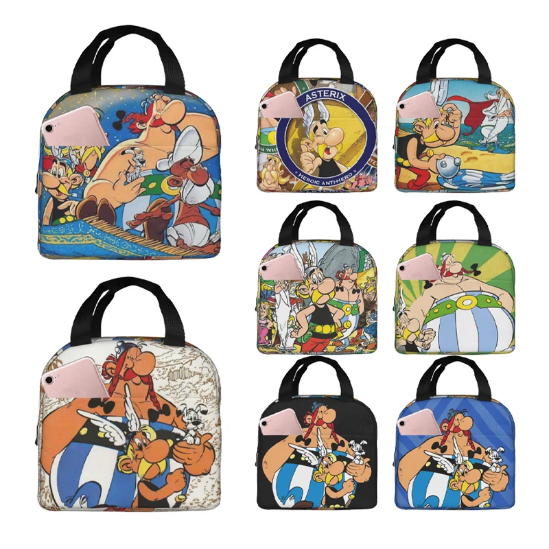 Asterix And Obelix Lunch Bento Bags Portable Aluminum Foil Thickened Thermal Cloth Lunch Bag for Boys and Girls