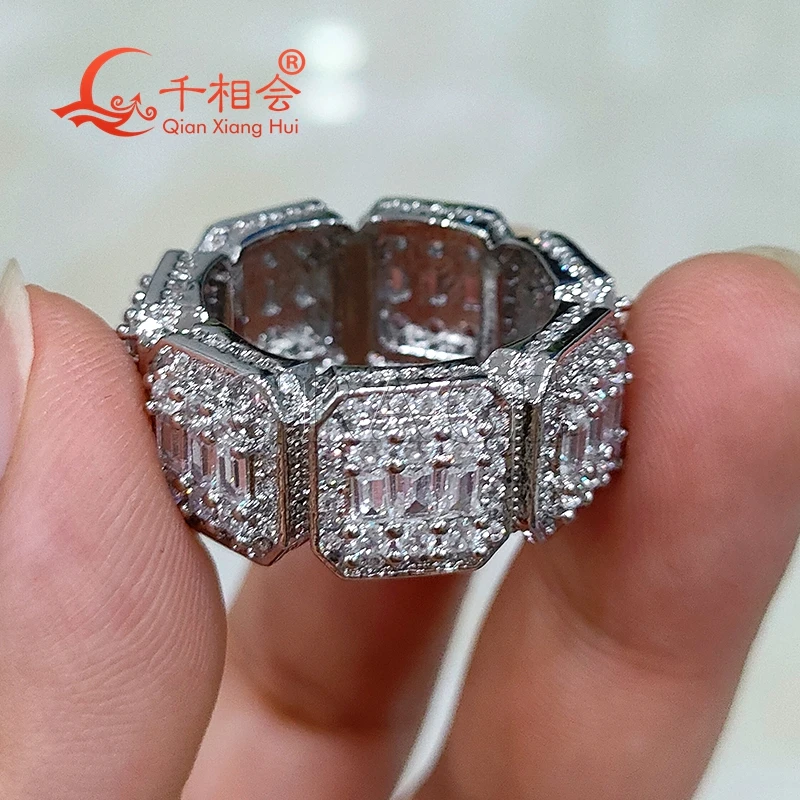 11mm small square Eternity  Sterling 925 Silver hip hop  Moissanite Ring Men women  Diamonds Male fine Jewelry