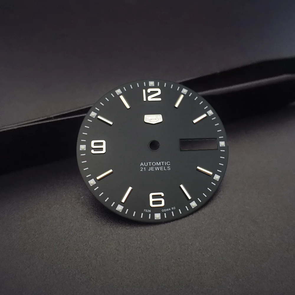 

Mod Black Blue Silver NH36 Movement 28.5mm Green Luminous Watch Dial For Seiko 5 Automatic Movement Watch