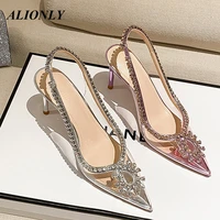 2022 new crystal transparent high heels womens stiletto pearl rhinestone pointed single sshoes wedding shoes banquet high heels