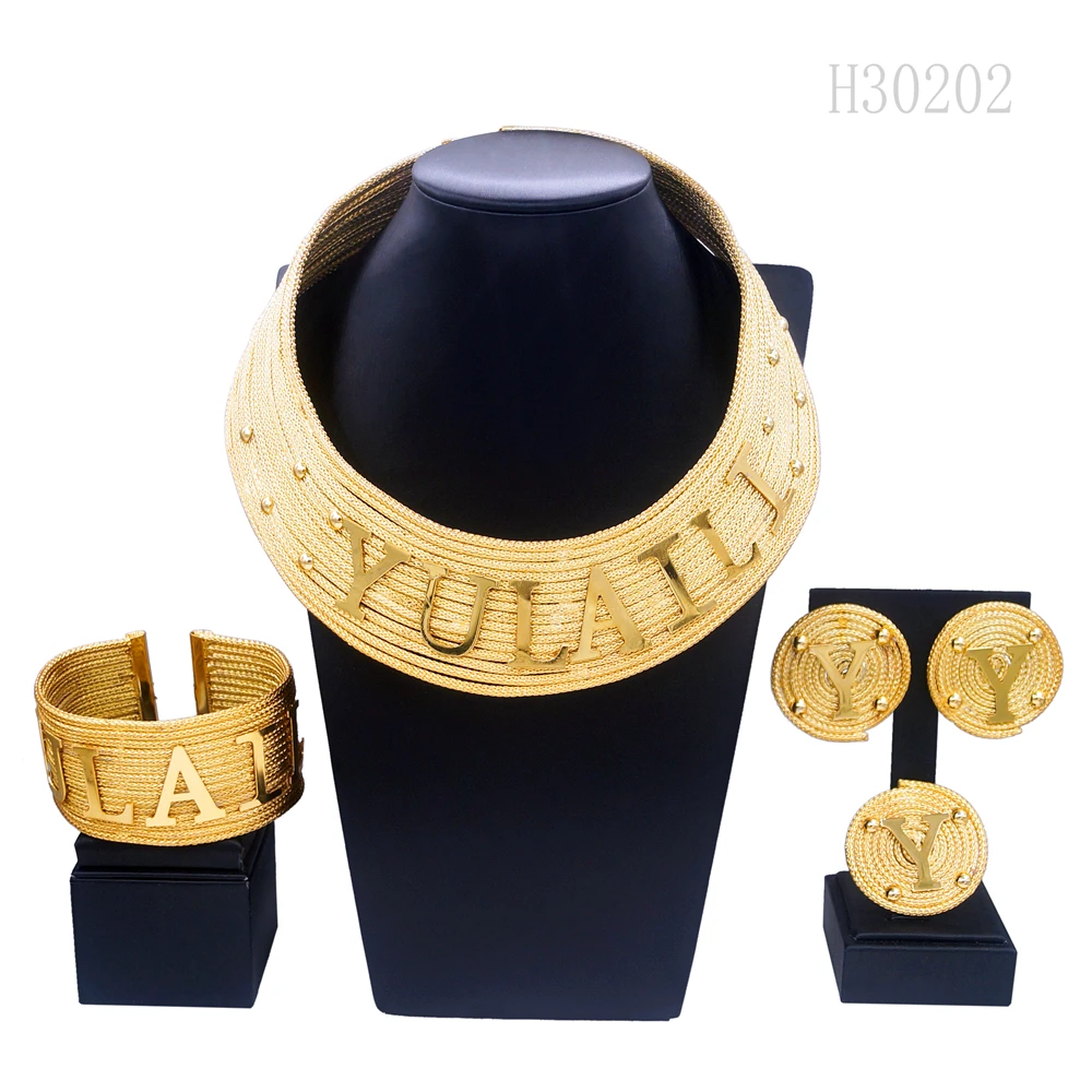 Custom Jewelry Customized Name Brazilian Gold Plated Jewellery Set Exclusive Necklace Earrings Ring Bracelet Yulaili