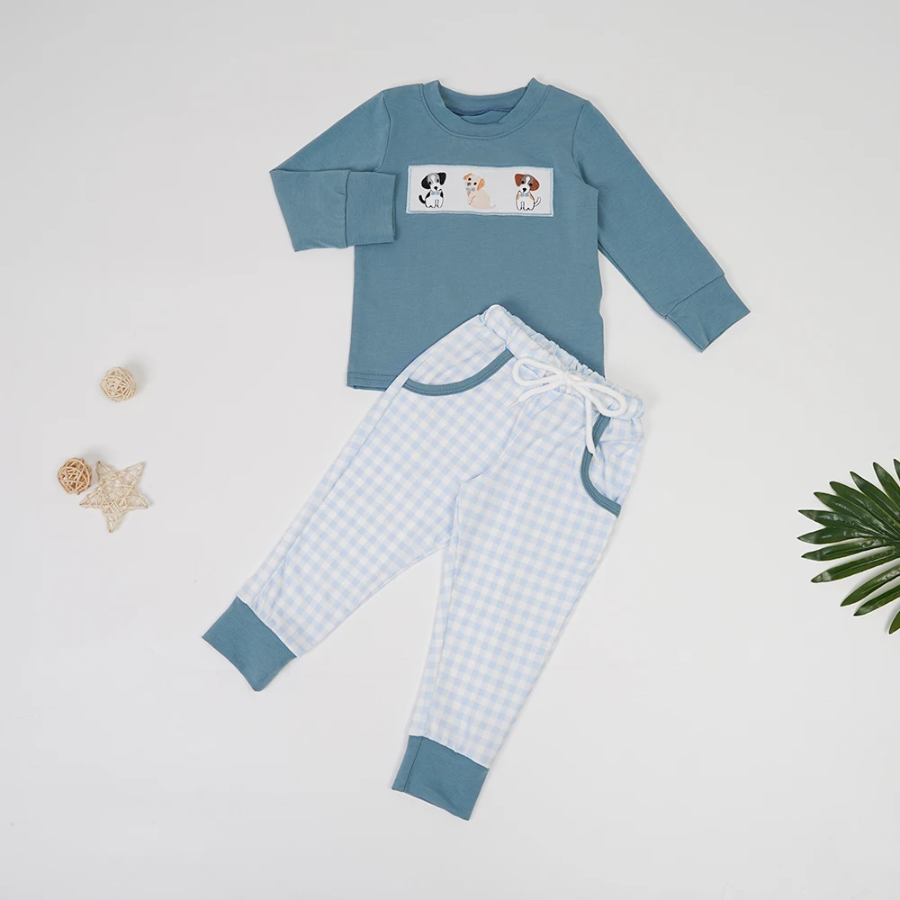 

Bluey Outfits Baby Boys Clothes Set Kids Puppy Embroidery Bodysuit Green Long Sleeve Lattice Pants Toddler Suit For 1-8T Babi