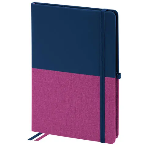 Блокнот А5 (148х218 мм) BRAUBERG &quotDUO&quot под кожу с резинкой 80 л. клетка синий/розовый 113434