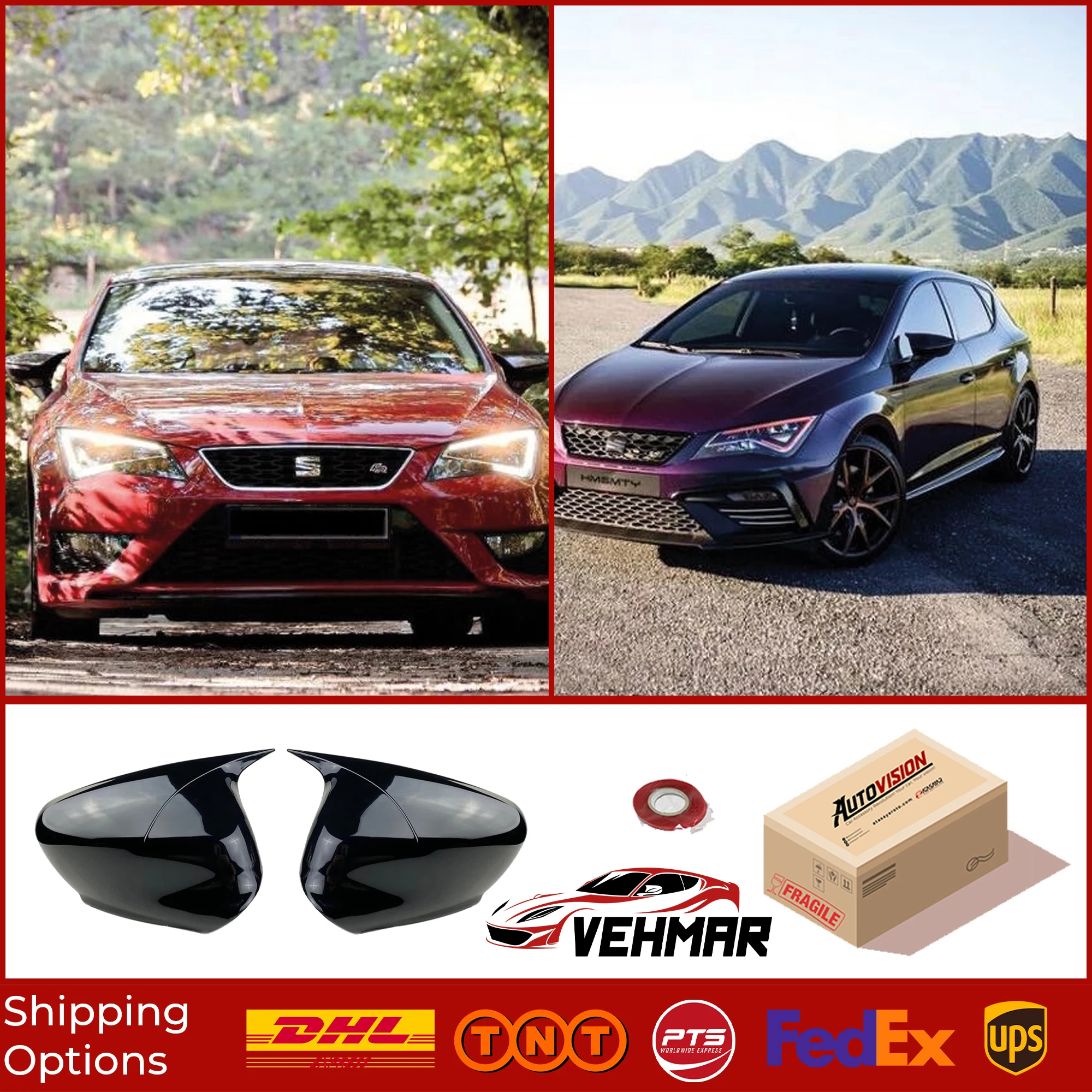 

Зеркальная крышка модели летучая мышь для Seat Leon Mk3 5F FR-Cupra 2012-2019 аксессуар яркий черный чехол с Бэтменом летучая мышь автомобильные экраны Вн...