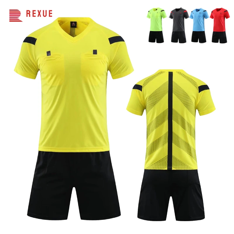

Professional Referee Soccer Jersey Set 2023 Adult V-neck Football Uniform Short Sleeve Match Judge Shirt 3 Pockets Shorts
