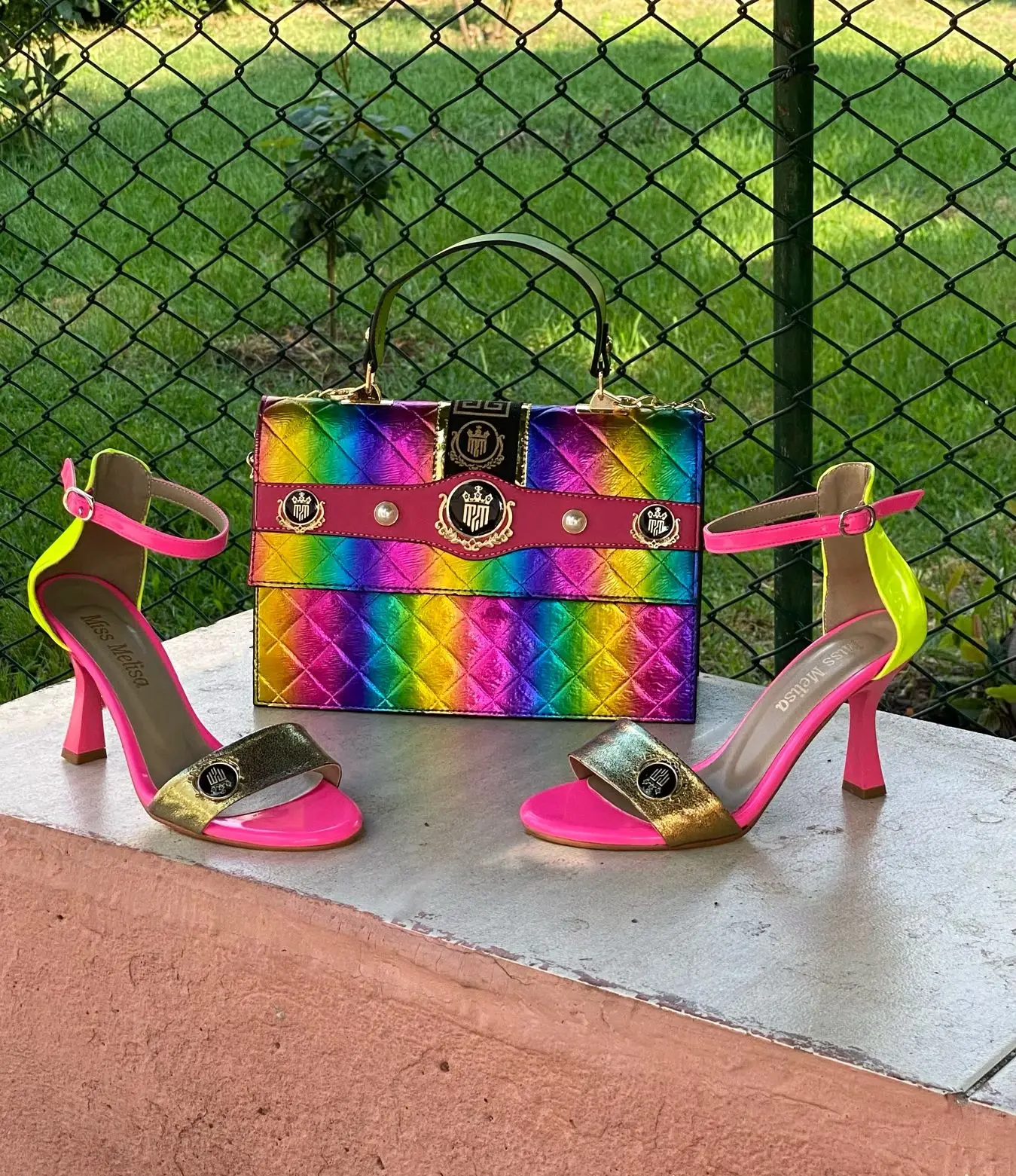 

Miss Melisa Shoe and Bag Rainbow Pattern Sandals TS175