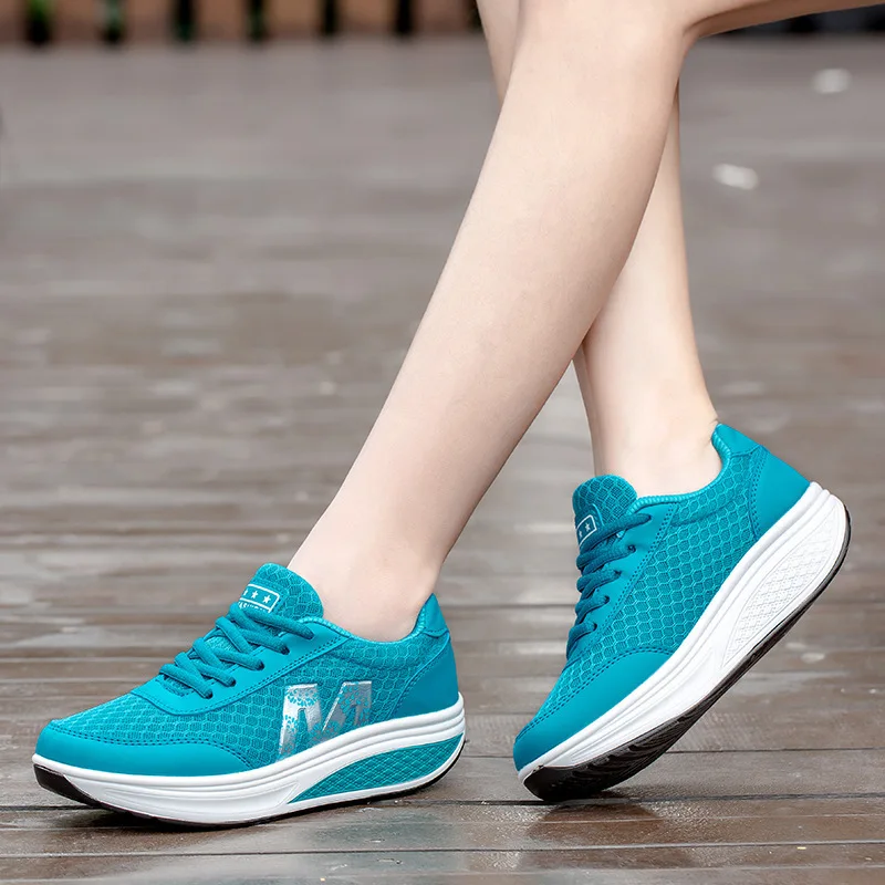 Fashion Women's Wedge Shoes Lace-up Lightweight Breathable Hard-wearing Sneakers Walking Platform Casual Garden Shoes