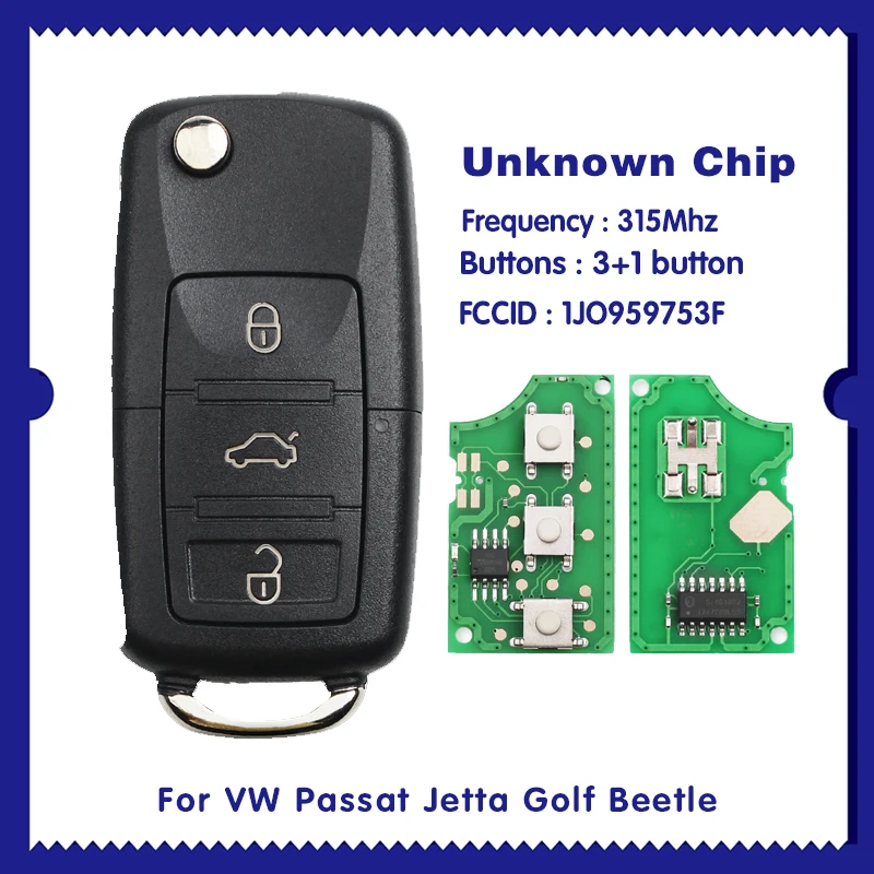 

1JO959753F флип дистанционный ключ для VW Passat Jetta Golf Beetle 3 + 1 кнопка 1J0 959 753 F 315Mhz CN001002